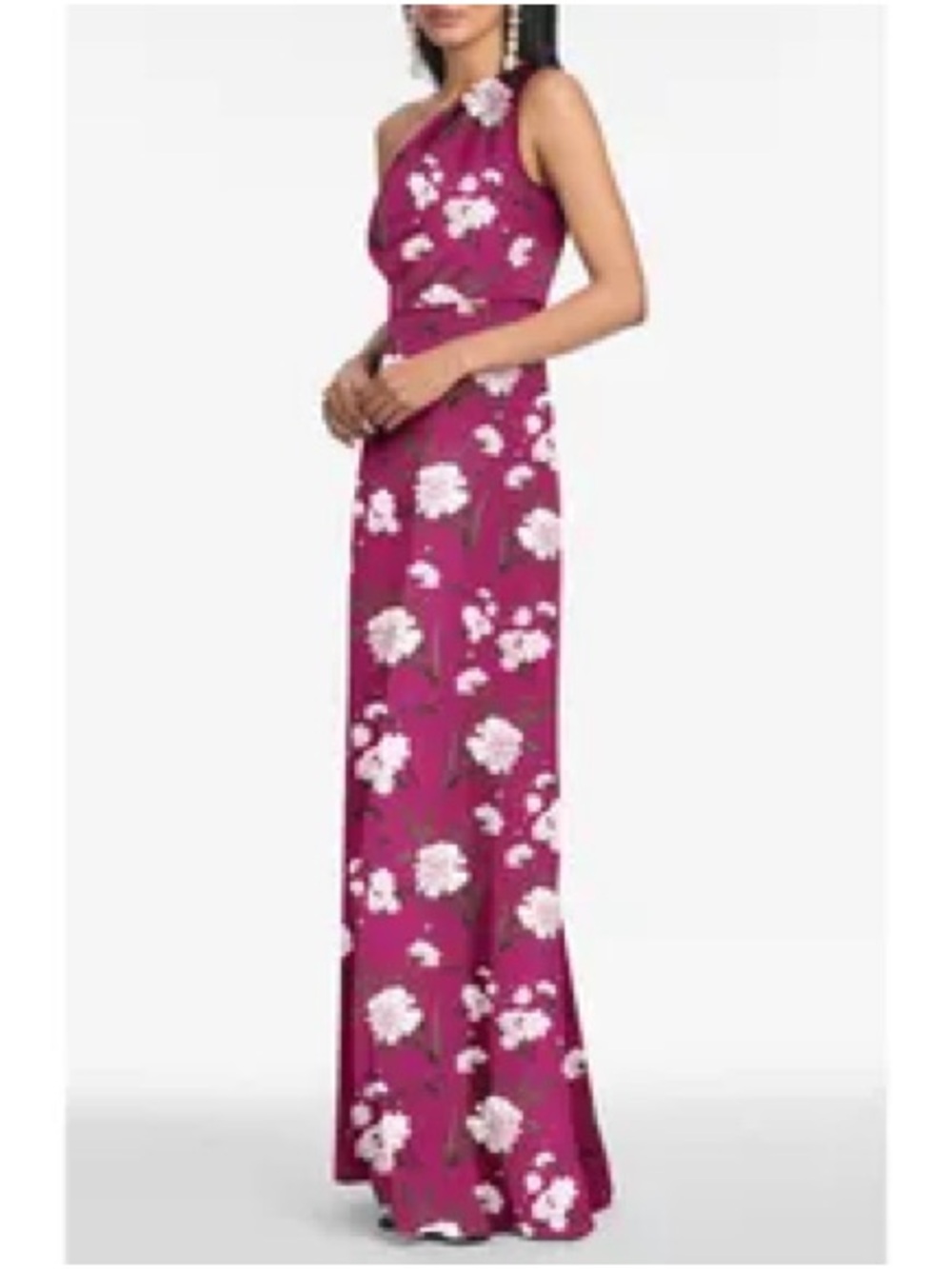 SACHIN BABI Delphine Floral One-Shoulder Satin Crepe Sheath Gown Size 14